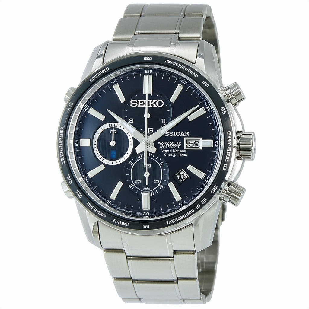 Seiko Solar Wolrd Time Chronograph SSC551P1 Mens Wristwatch With Alarm