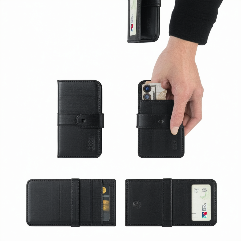 Easy Access Vertical Wallet with Expandable Pull Out Card Storage RFID Blocking in Black